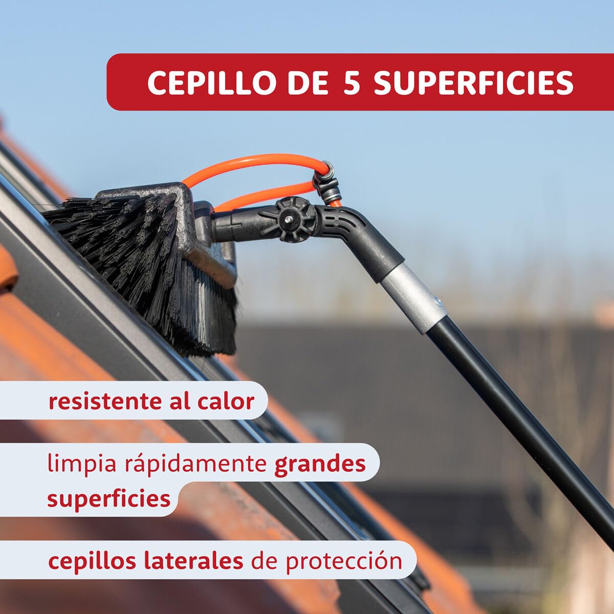 Aquascopic varilla telescópica de aluminio All-in-One - 7,2 m - con cepillo para paneles solares, de 5 superficies, para fregar y combinador de lavado