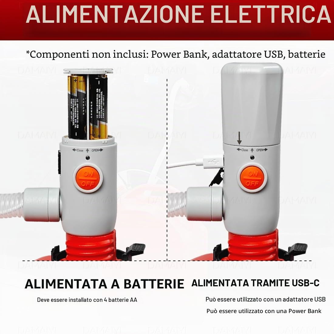 Pompa di Trasferimento Carburante & Pompa Travaso Benzina/Gasolio – Doppia Alimentazione USB-C/AA, Portata 3.2 GPM, Arresto Automatico, Tubo Principale 51 Pollici + Pompa di Inserimento Telescopico