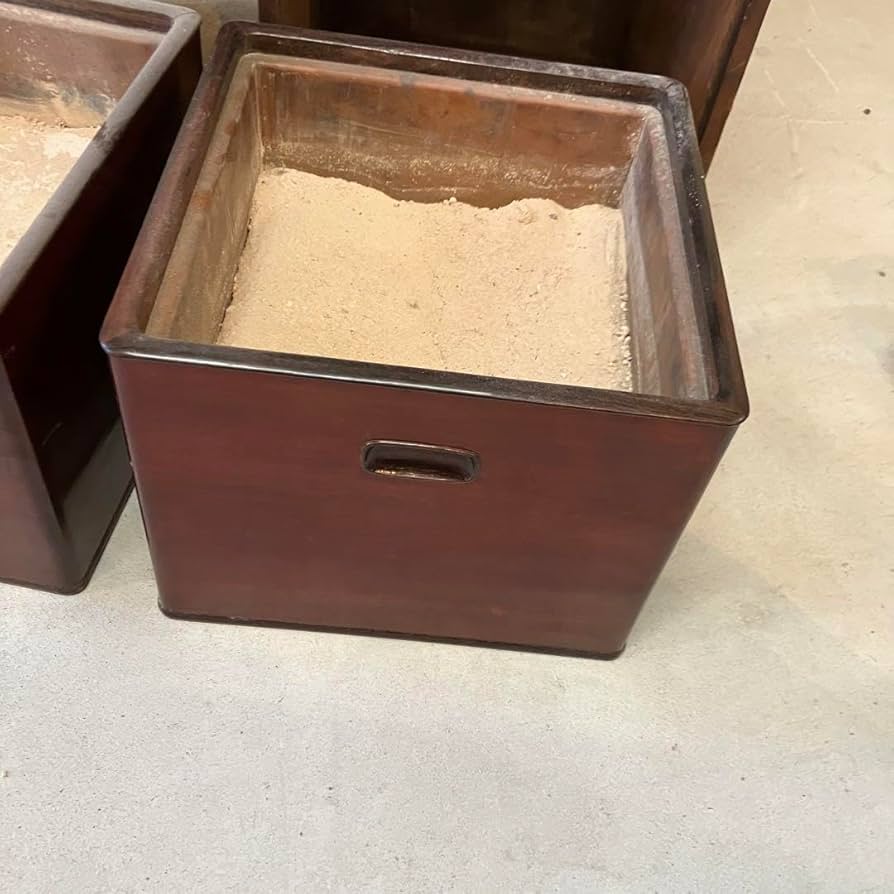 昭和レトロ　木製箱火鉢2個セット Amazon.co.jp: レトロ 木製 角火鉢 2個セット 収納木箱付き