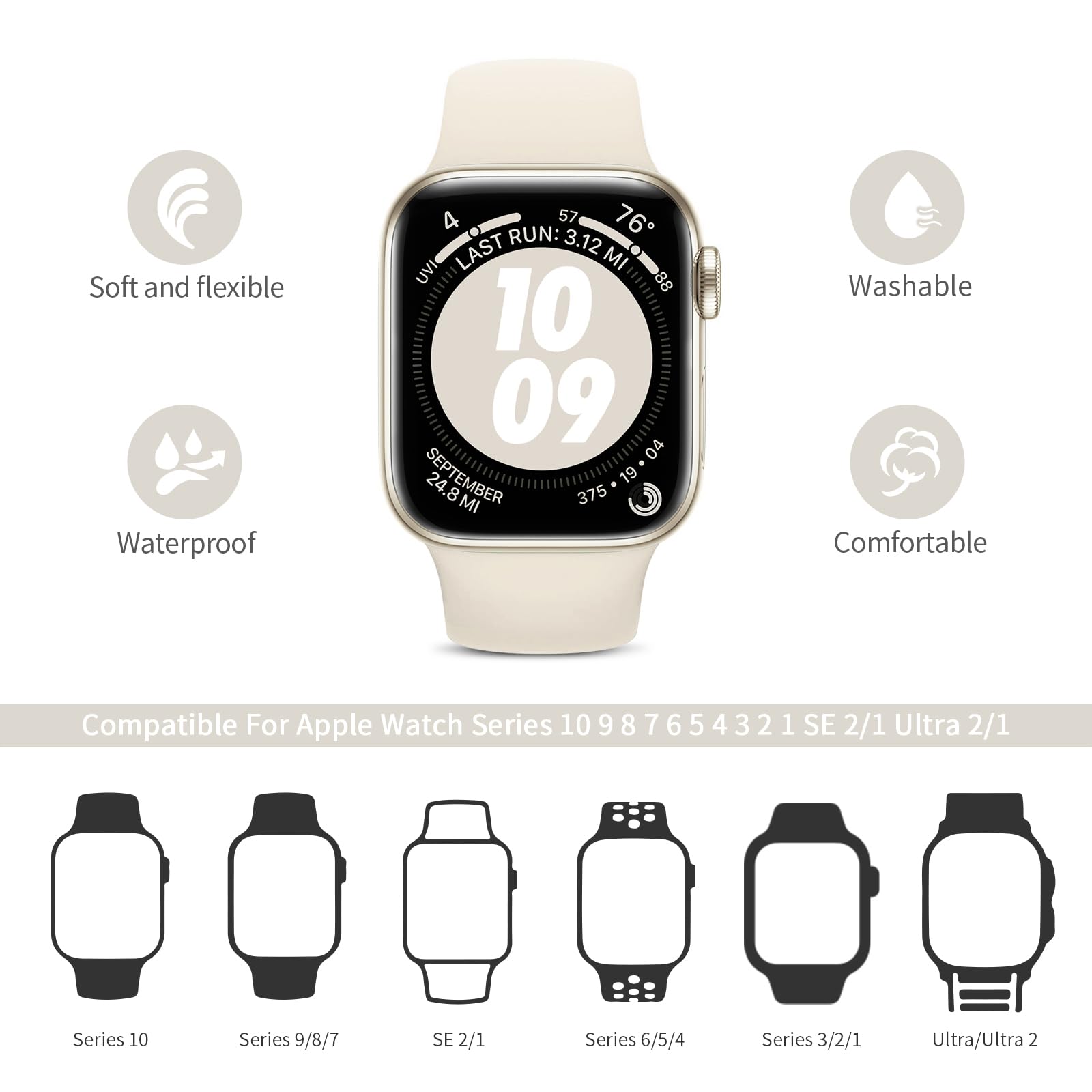 AMSKY 6 Pezzi Cinturini Compatibile con Cinturino Apple Watch 40mm 44mm 46mm 45mm 42mm 41mm 38mm 49mm Donna Uomo, Sportivi Silicone Compatibile con Apple Watch Se Ultra Series 10 9 8 7 6 5 4 3 2 1