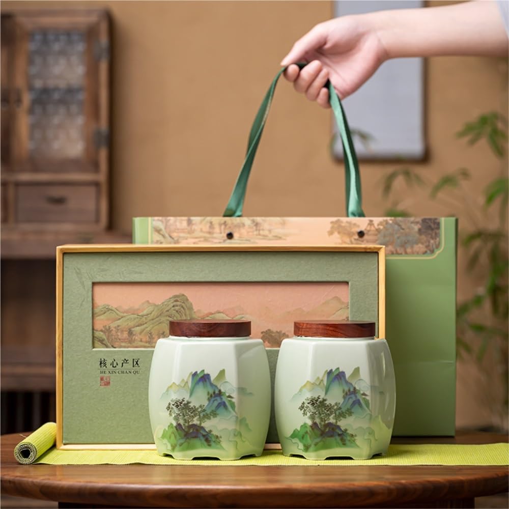 Recipiente Hermético para té Recipiente de cerámica for almacenar té a Granel, Tarro Sellado for condimentos Cocina, Juego Chino Retro, Caja Regalo con Doble