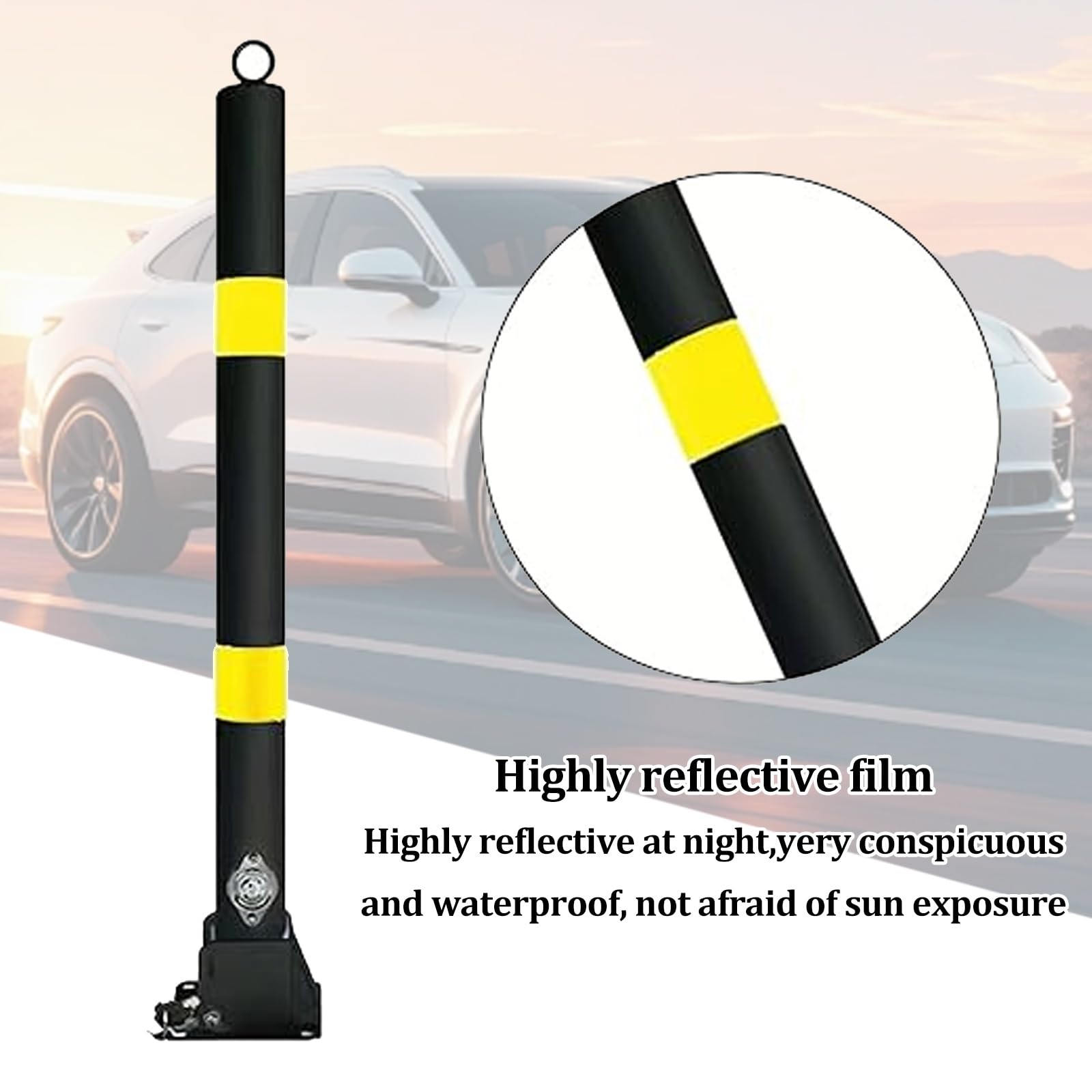 Dissuasore pieghevole di sicurezza, 80 cm, con bloccaggio alto, con rivestimento riflettente, in acciaio resistente, per vialetti, parcheggi, aree private e pubbliche, facile installazione