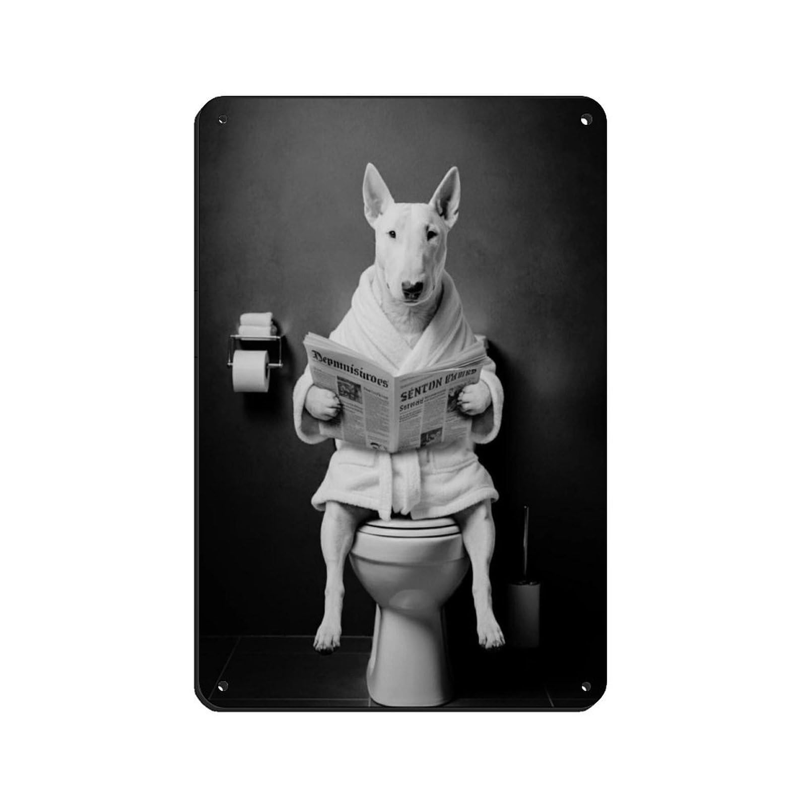 Bull Terrier Dog in Bathroom Art (2) Retro Poster Metal Tin Sign Chic Art Retro Iron Painting Bar People Cave Cafe Family Garage Poster Wall Decoration 8x12inch(20x30cm)