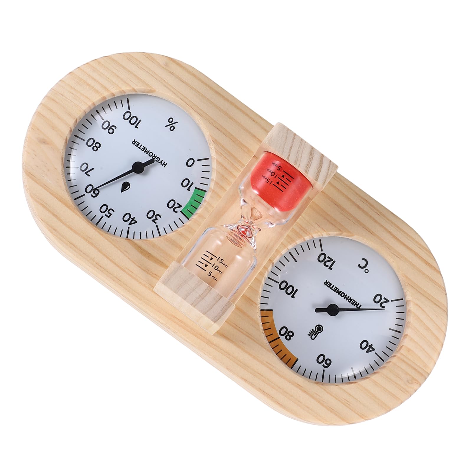 Hemobllo Sauna Thermometer Hygrometer 3 in 1 Holz Analog mit Sanduhr 15 Minuten Timer für Sauna Spa Hotel Heimgebrauch