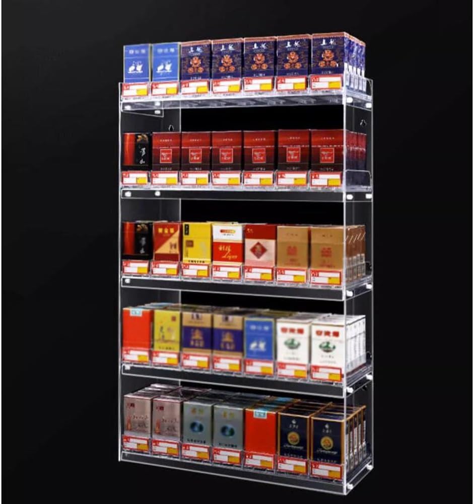 Poussoir à cigarettes automatique et transparent pour un rangement de comptoir net