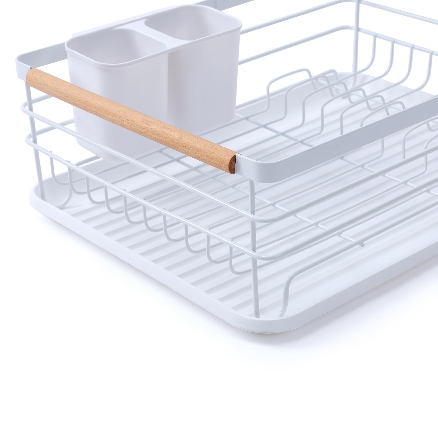Escurridor de platos de gran capacidad que ahorra espacio con soporte para utensilios, encimera de cocina blanca para secar platos eficientes y soluciones de almacenamiento de cocina