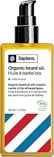 Sapiens Huile Barbe Homme 50 ml - Fabriquée en France et Certifiée Bio - Huile de Ricin Barbe - Adoucit la Barbe, Hydrate et Favorise la Pousse - Soin Barbe Homme