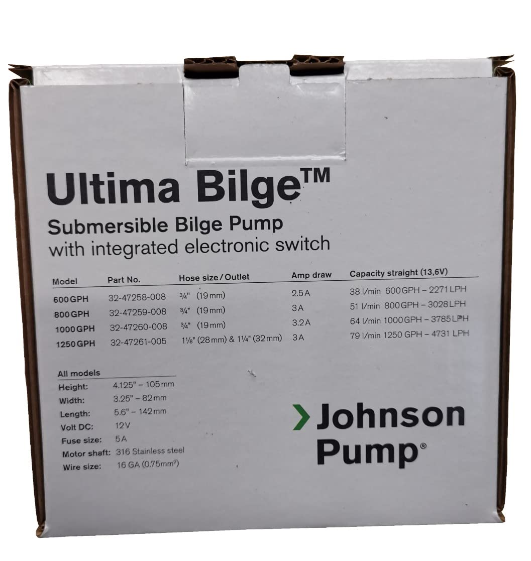 Bomba de libra automática SPX Flow Ultimate 600 GPH 12 V Johnson con interruptor, 38 L/min, cartuchos, bomba de sentina, bomba de barcos y yates
