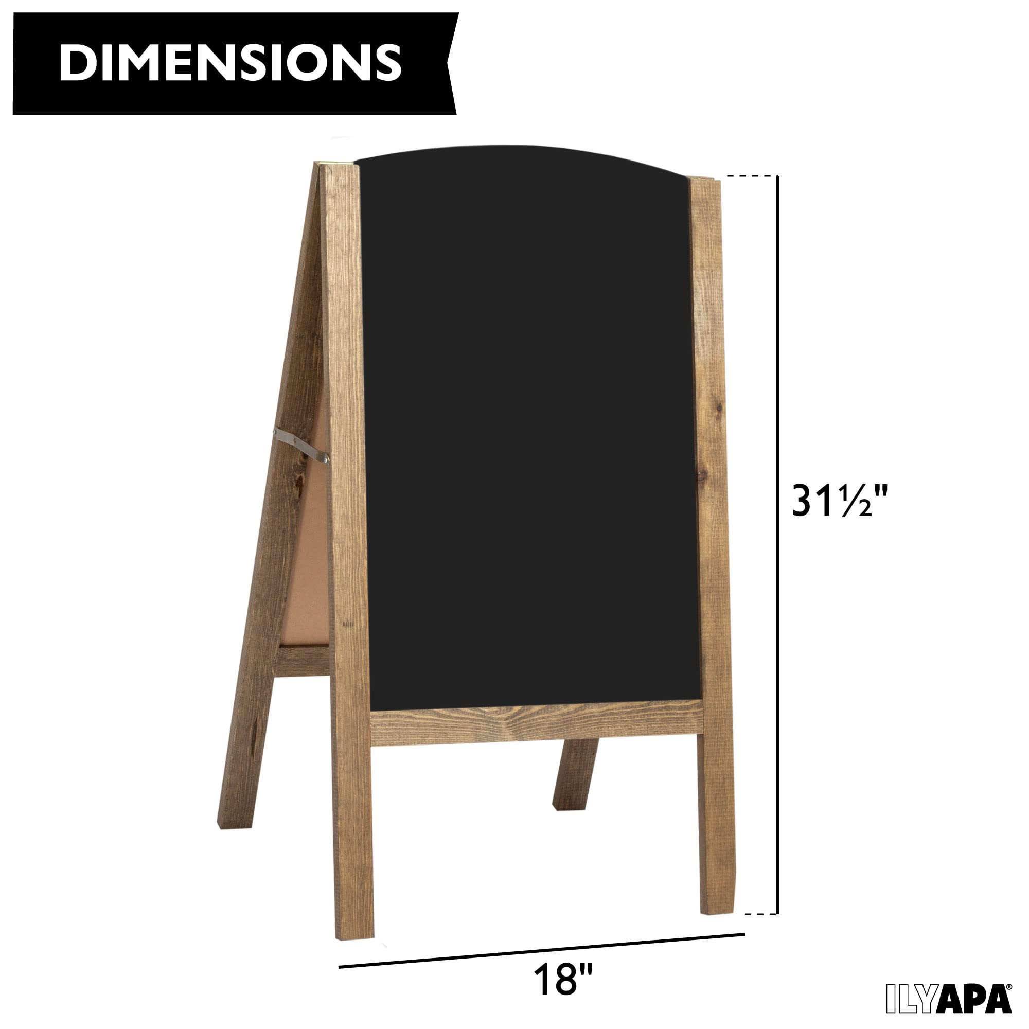 Ilyapa A-Frame Chalkboard Sidewalk Sign - Rounded Top Folding Standing Sandwich Sign for Restaurant, Office, Weddings - Rustic Barnwood, 18 x 31.5"