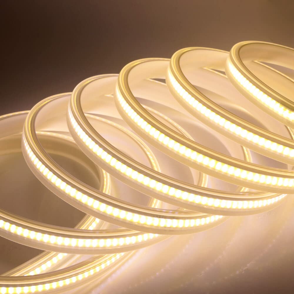 XUNATA Striscia LED COB Dimmerabile con Interruttore, Alta luminosità 288 LED/m, IP65 impermeabile, Nastri LED Flessibile Luce a Corda con Alimentatore 220V (15m, Bianco Caldo)