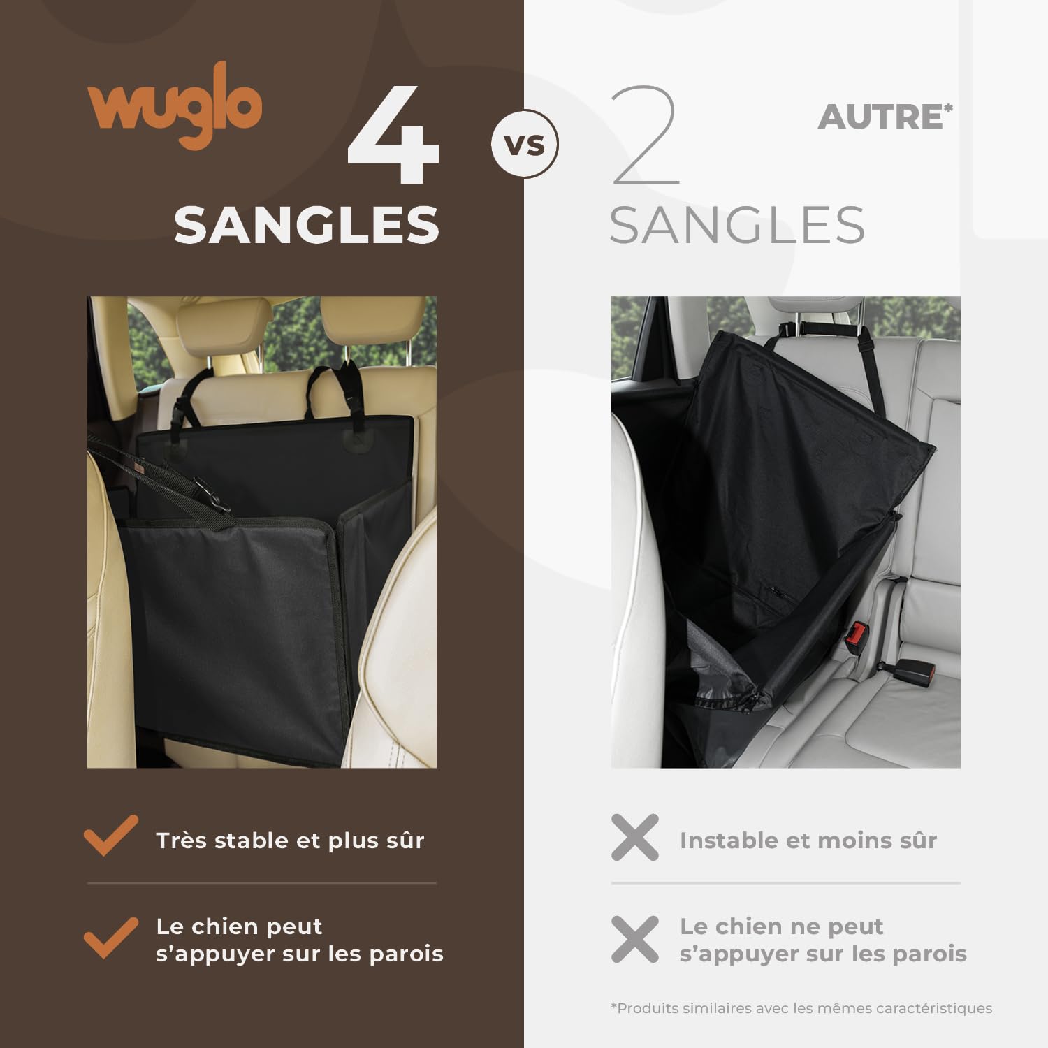 Wuglo Siège Auto Chien Extra Stable et Waterproof – Siège de Voiture renforcé avec 4 Sangles de Fixation et Ceinture de sécurité – Jusqu’à 26 kg pour Chiens de Grande Taille