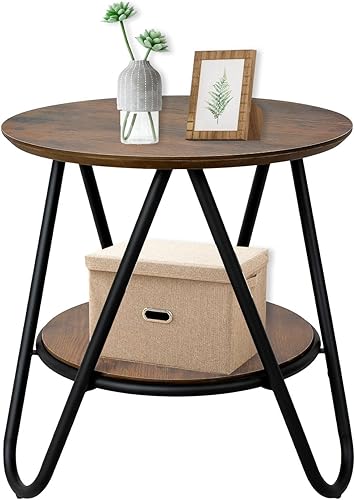 ECOMEX Mesa auxiliar redonda de 2 niveles mesa de sofá pequeña mesa auxiliar con almacenamiento para sala de estar mesa pequeña para dormitorio
