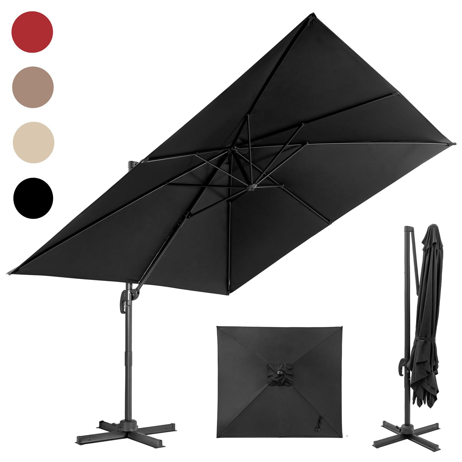 RELAX4LIFE Parasol Déporté Rectangulaire 3x3M Inclinable (Noir)