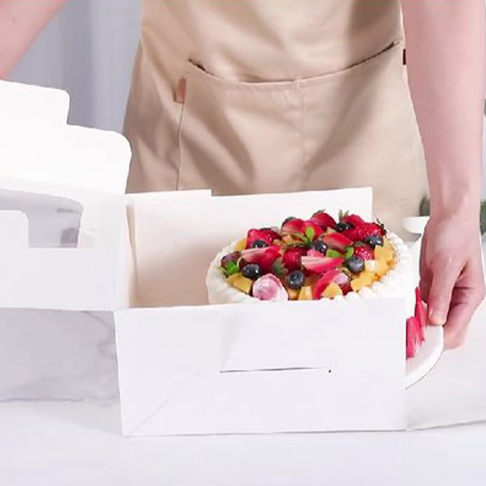Caja blanca para tartas de 10 x 10 x 5 pulgadas (60 piezas, 30 cajas y 30 tablas) con tablas para tartas, cajas de panadería con ventana transparente para pasteles, postres, galletas,