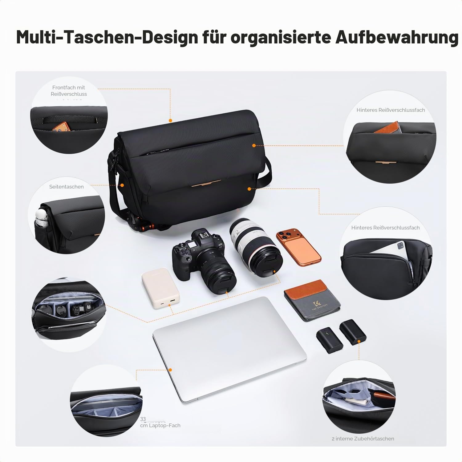 K&F CONCEPT Kameratasche mit großem Fassungsvermögen, geeignet für Kameras, 70-200 mm f/2,8 Objektive und Laptops bis zu 13 Zoll