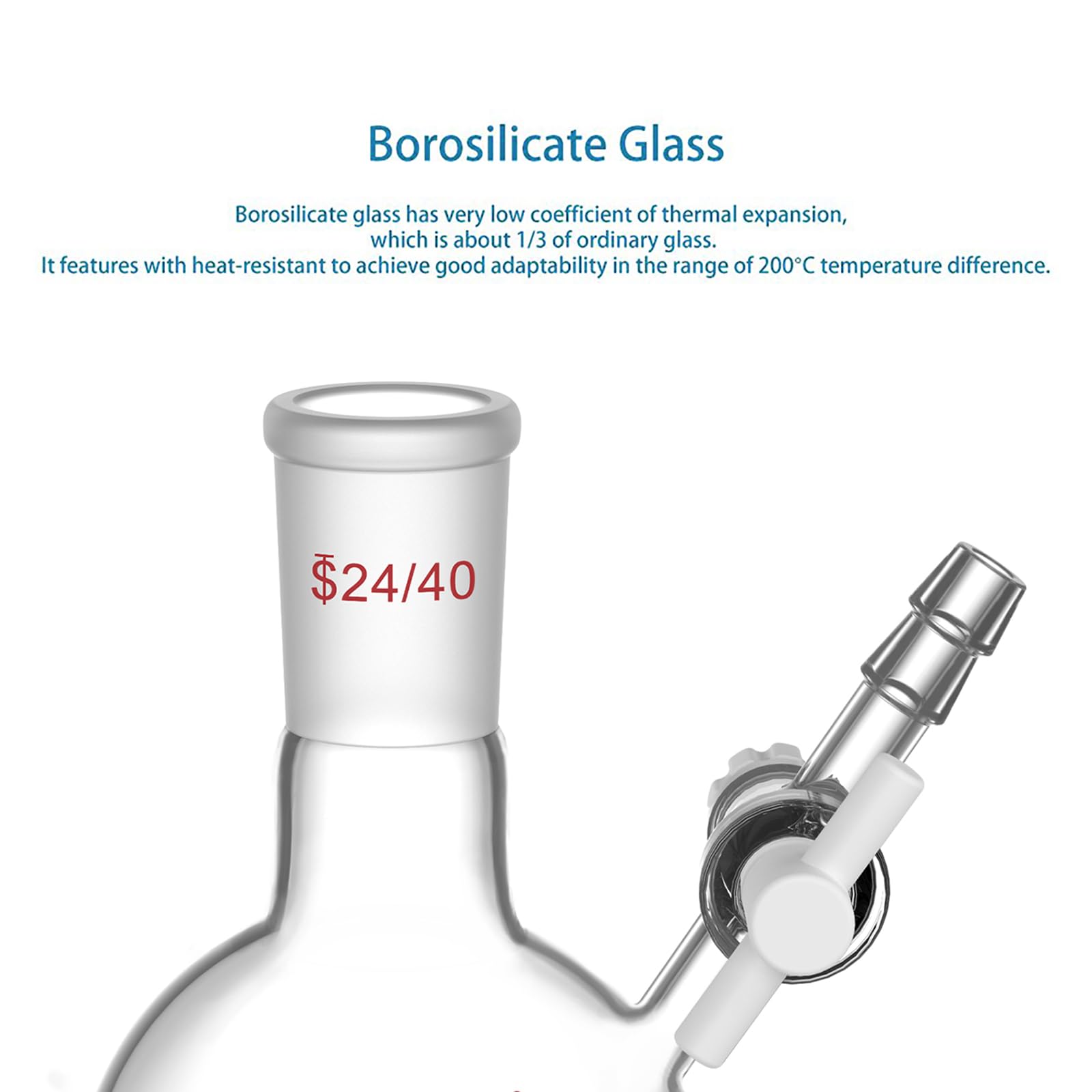 stonylab Matraz de Reacción, Matraz de Reacción de Vidrio de Borosilicato de Cuello único con Junta 24/40 y Válvula de Llave de paso de PTFE, Matraz de Fondo Redondo de 250 ml