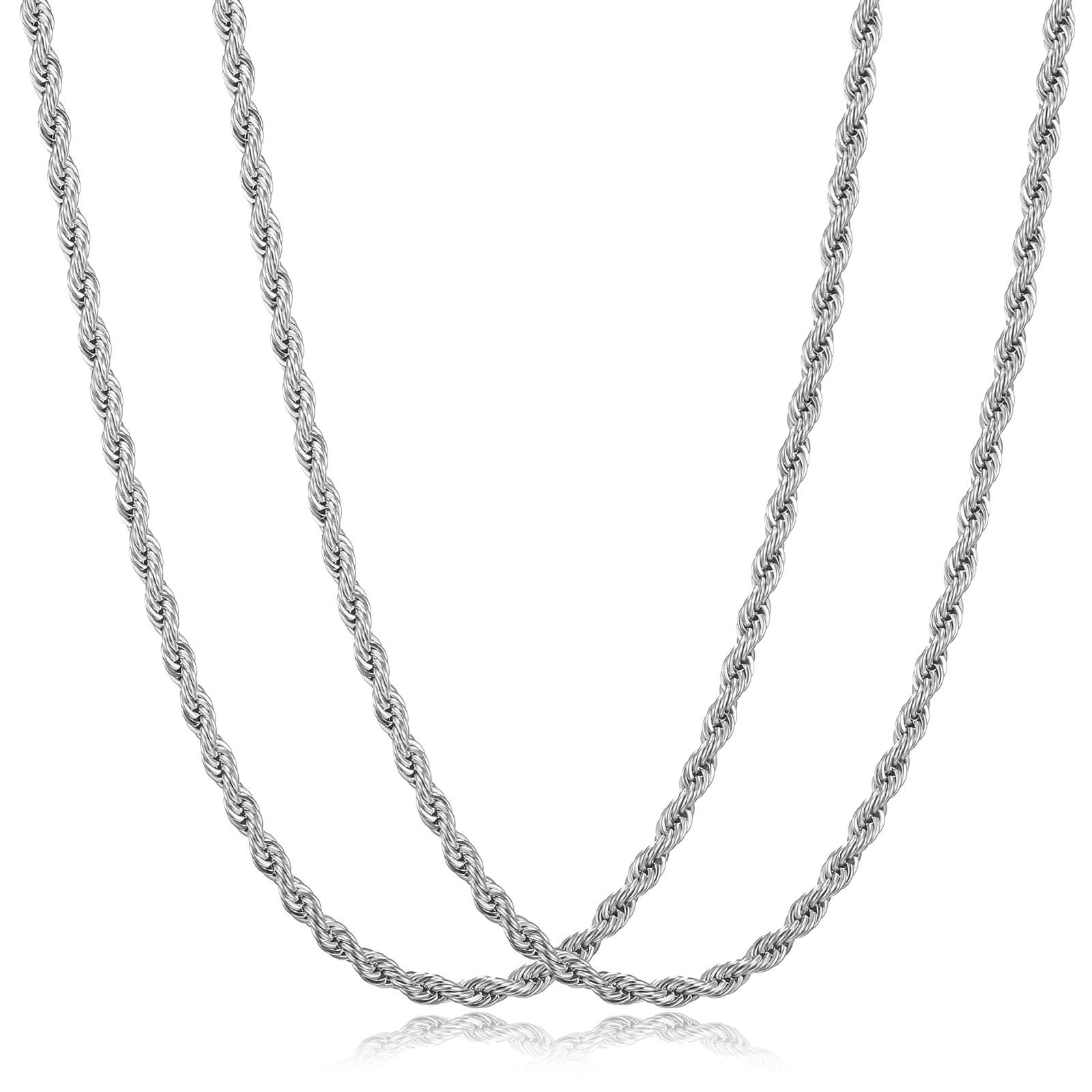 HSWYFCJY 2PCS Chains for Men, Stainless Steel Twist Rope Chain Necklace for Women,Gold/Silver/Black Chain Necklace Gifts