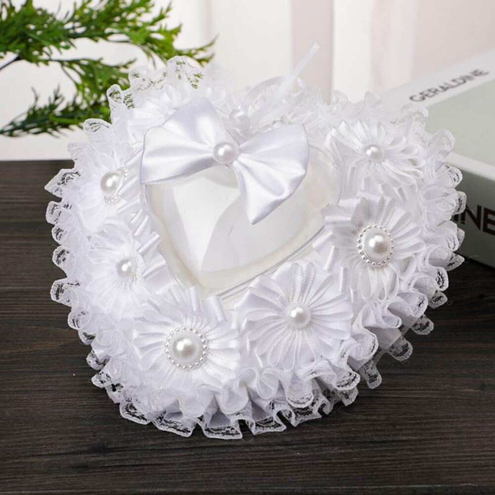 Cuscino Porta Fedi Nuziali A Cuore - Bianco Per Matrimonio - Foto 6