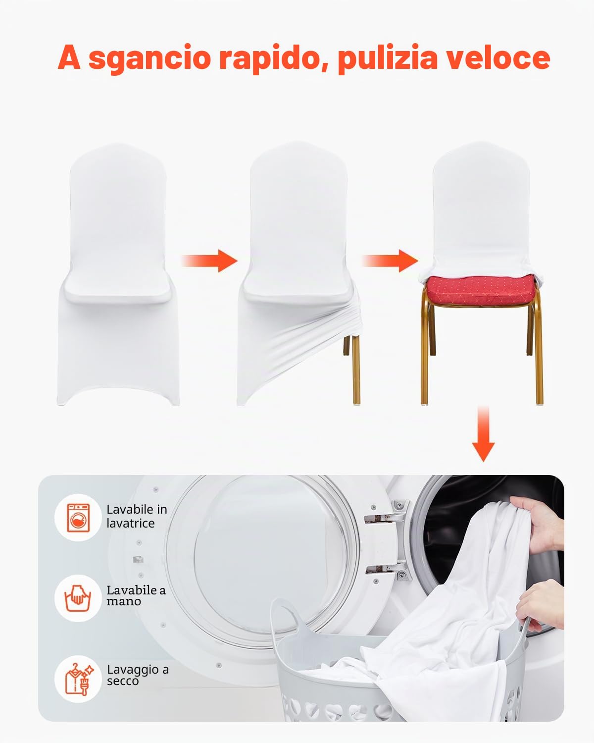 VEVOR Fodera per Sedia in Spandex Elasticizzato per Sedie senza Braccioli, Copertura Bianca della Sedia Decorazione per Banchetti, Fodere Protettive Lavabili Rimovibili, Matrimoni, Banchetti, Feste