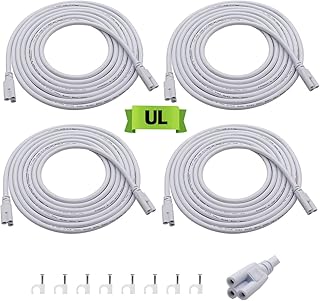 mxuteuk 4 Pack UL Certification 18AWG T5 T8 Double End LED 3Pin Lamp Connecting Wire (9.8FT/3M) with 8PCS Clips,LED Integrated Tube Cord Led Light Extension Cable for LED Tube Lamp Holder Socket