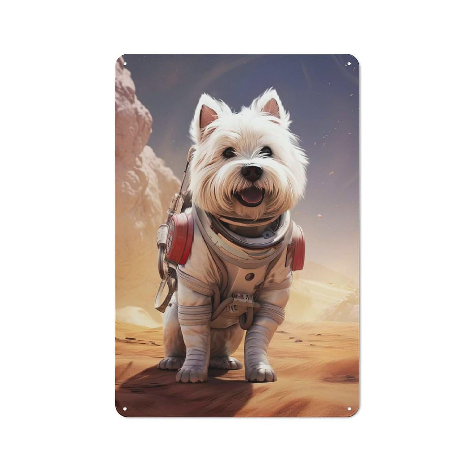 Junmoney Style-5 Tin Wall Plaque 30X20cm With Westie Mars For Garage Or Workshop, For Living Room, Hallway And Entrance Wall Decor