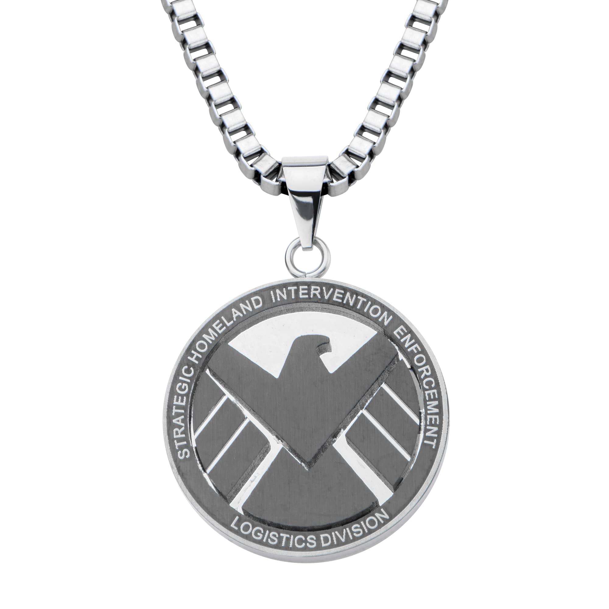Marvel Comics Men's Stainless Steel S.H.E.I.L.D. (Strategic Homeland Intervention, Enforcement, and Logistics Division) Chain Pendant Necklace, 24"