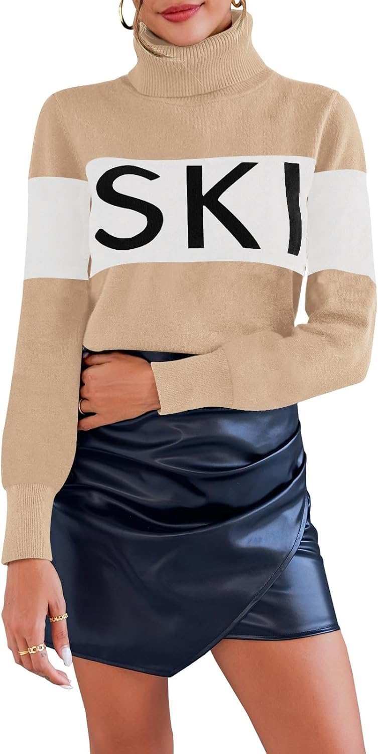 Women Turtleneck Sweater Warm Shirts Apres Ski Shirt with Ear and Thumb Holes Winter Skiing Snow Trip Party Fit