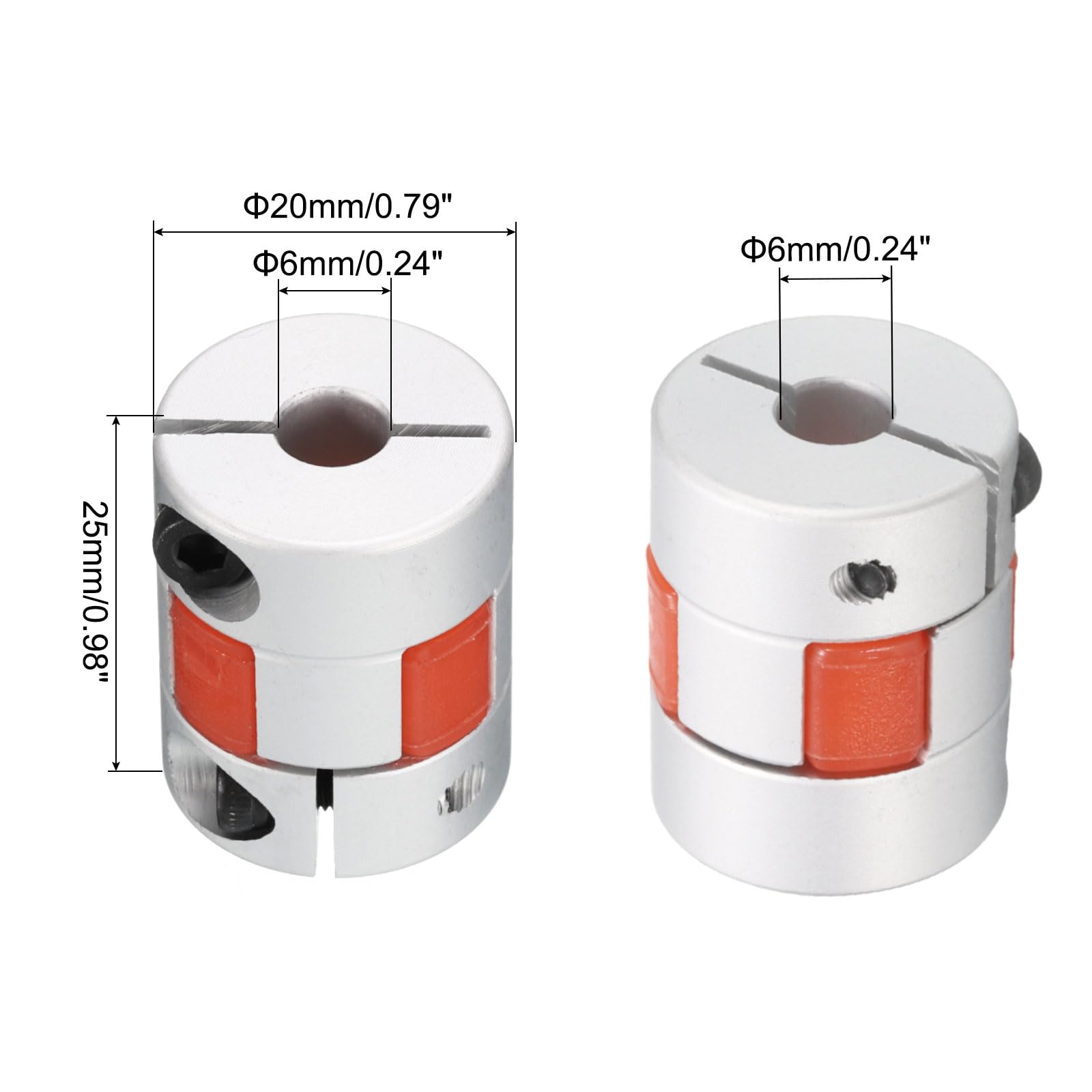 Befenybay 2 STKS 6.35mm tot 8mm Aluminium Plum Flexibele As Koppeling D20 L25 6.35X8mm Connector Flexibele Koppeling voor 3D Printer CNC Machine en Servo Gestapte Motor