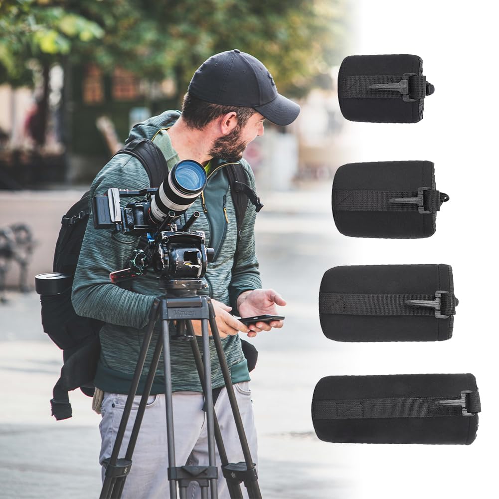 4teiliges Objektivtaschen Set Neopren 4 Größen S M L XL DSLR Kameras | Elastische stoßdämpfende Polsterung dickes Material leicht zu transportieren sichere Aufbewahrung aller Kameraobjektive