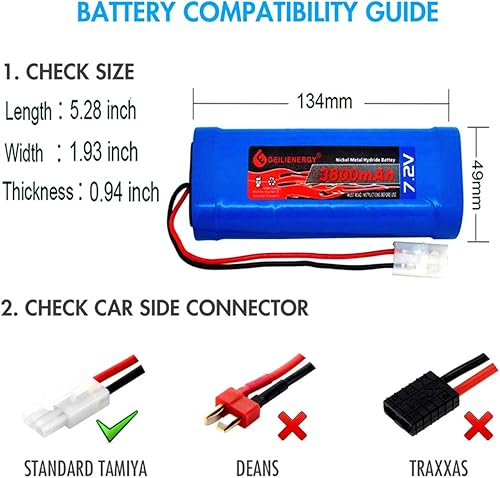 Miniatura 6 de Paquete de baterías OXWINOU de 7.2V 3800mAh, batería plana NiMH de alta capacidad, batería de repuesto para automóvil RC, camión RC, tanque de