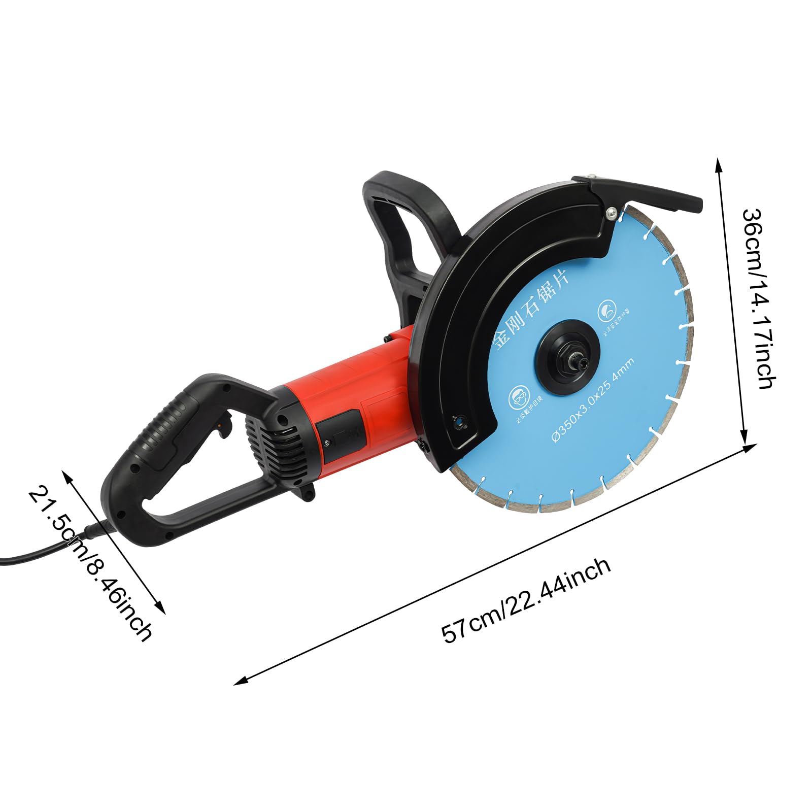 Sierra eléctrica para hormigón 3500 W, Ranuradora de pared 3800RPM, Profundidad de corte 85-140mm, con hoja de sierra de 350 mm
