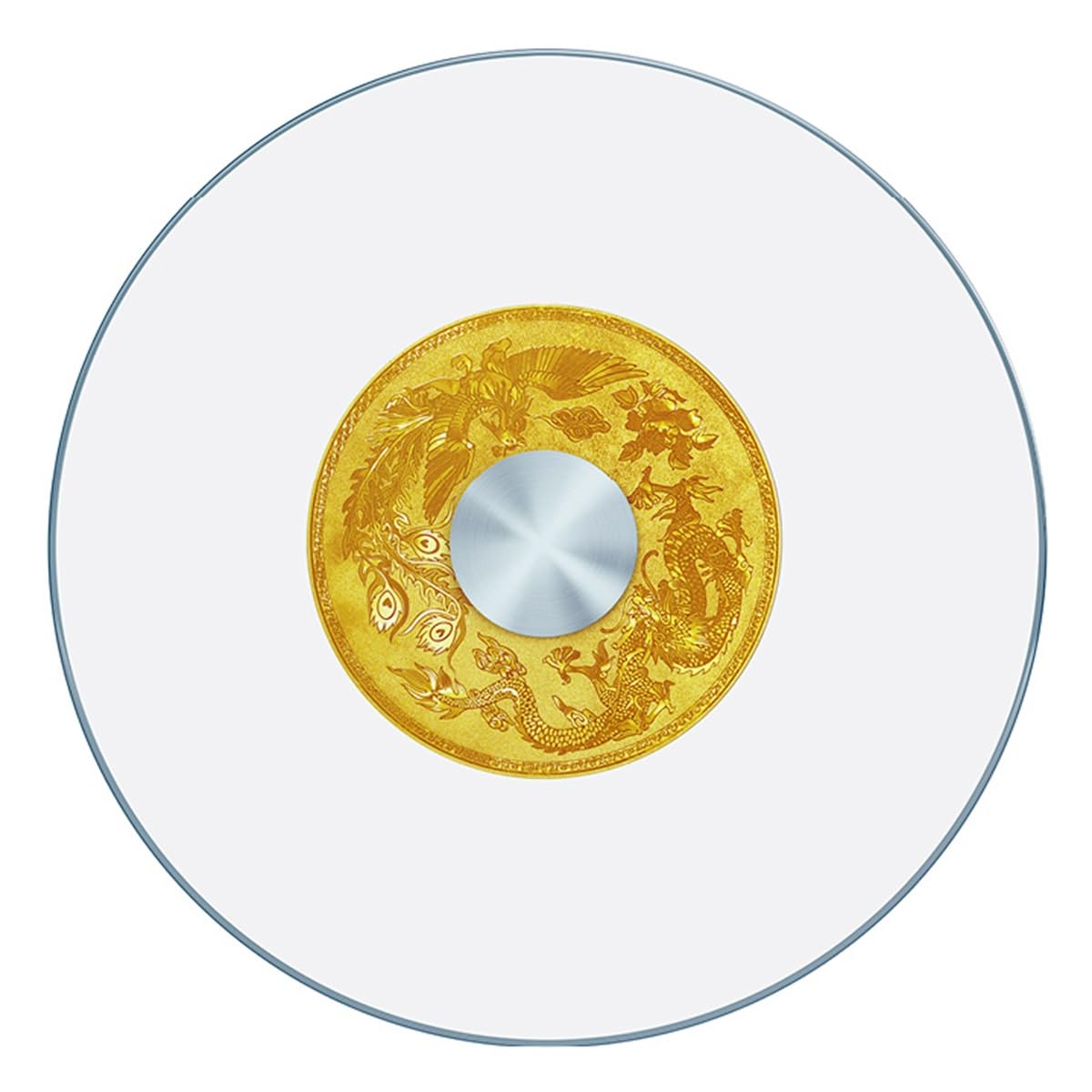 UZAMIRLEX Glass Lazy Susan Turntable, Glass Lazy Susan Turntable 360 Rotating Tray Multicolor 28-40in(Dragon and Phoenix,34in/85cm)