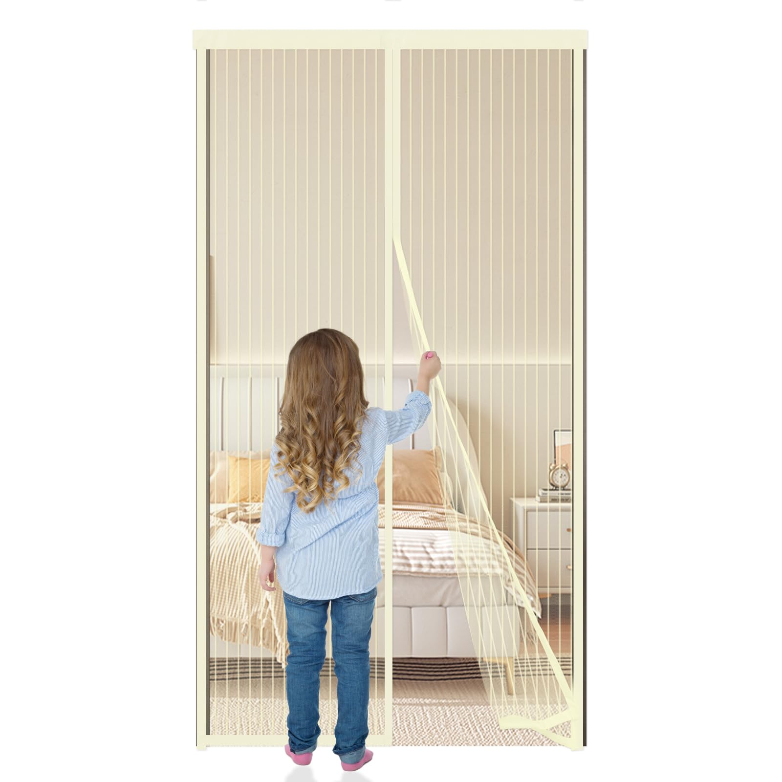 Moustiquaire de Porte Magnétique 110x235cm - Rideau Antimoustique Beige