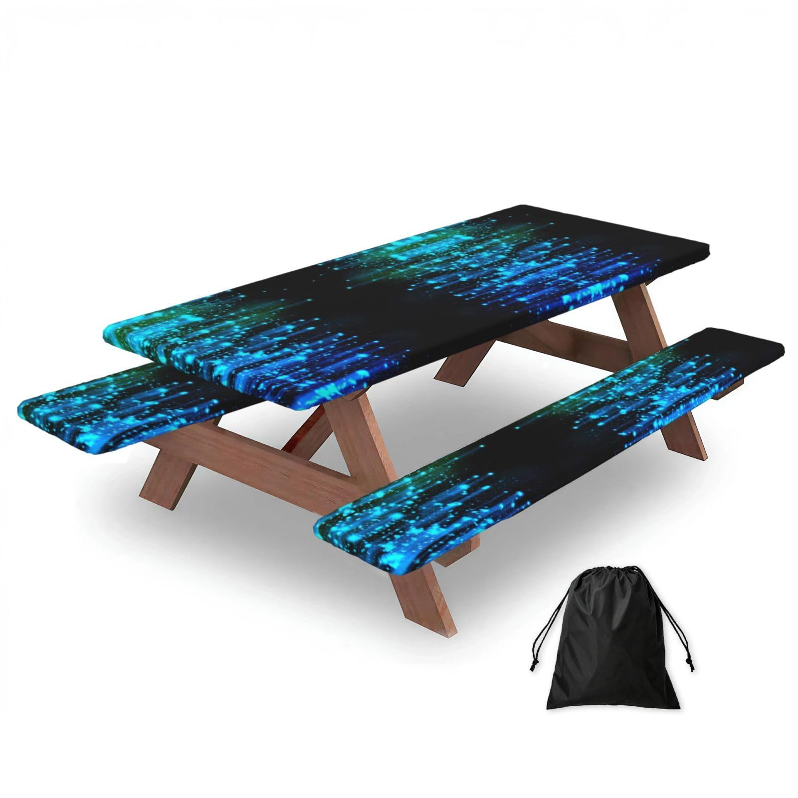 Zyjhyy Black Stars Print Party Table Covers With Bench Covers Set Of 3 Picnic Table Cloth Wipe Clean For Garden Camping