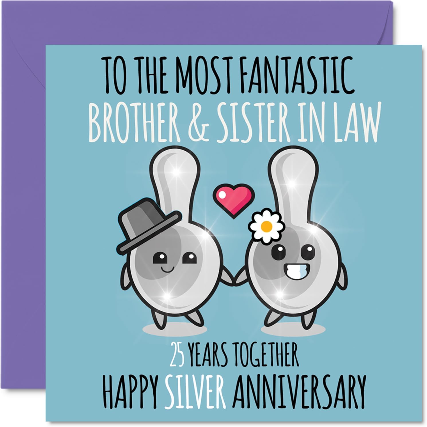 Cute Silver Anniversary Card for Brother & Sister In Law - 25 Years Together - Happy 25th Wedding Anniversary Cards for Sister In Law Brother, 5.7 x 5.7 Inch Greeting Cards for Anniversaries