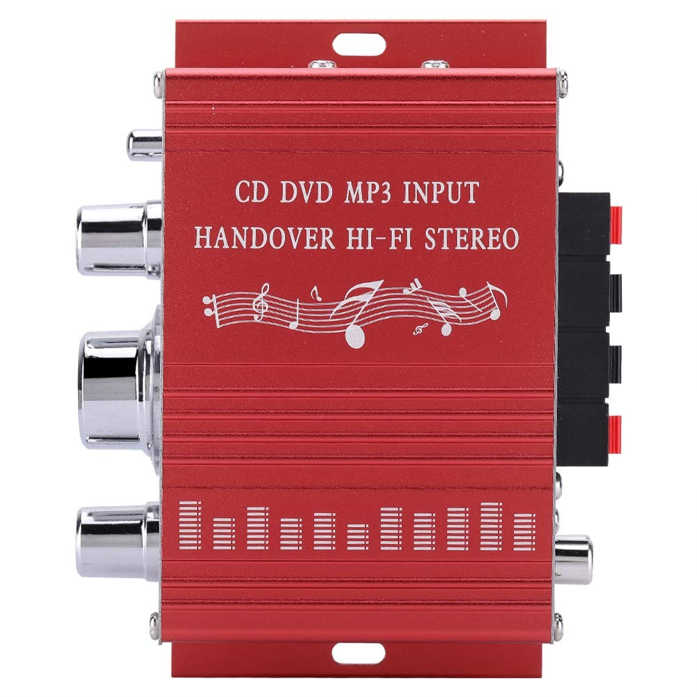HY - Amplificateur de voiture 2001, Mini amplificateur automatique de voiture numérique Hifi Audio Music Cd Dvd Mp3 Fm Player, Low Distortion, for Circuit Design, Sound, Transparent, Bright(rouge)