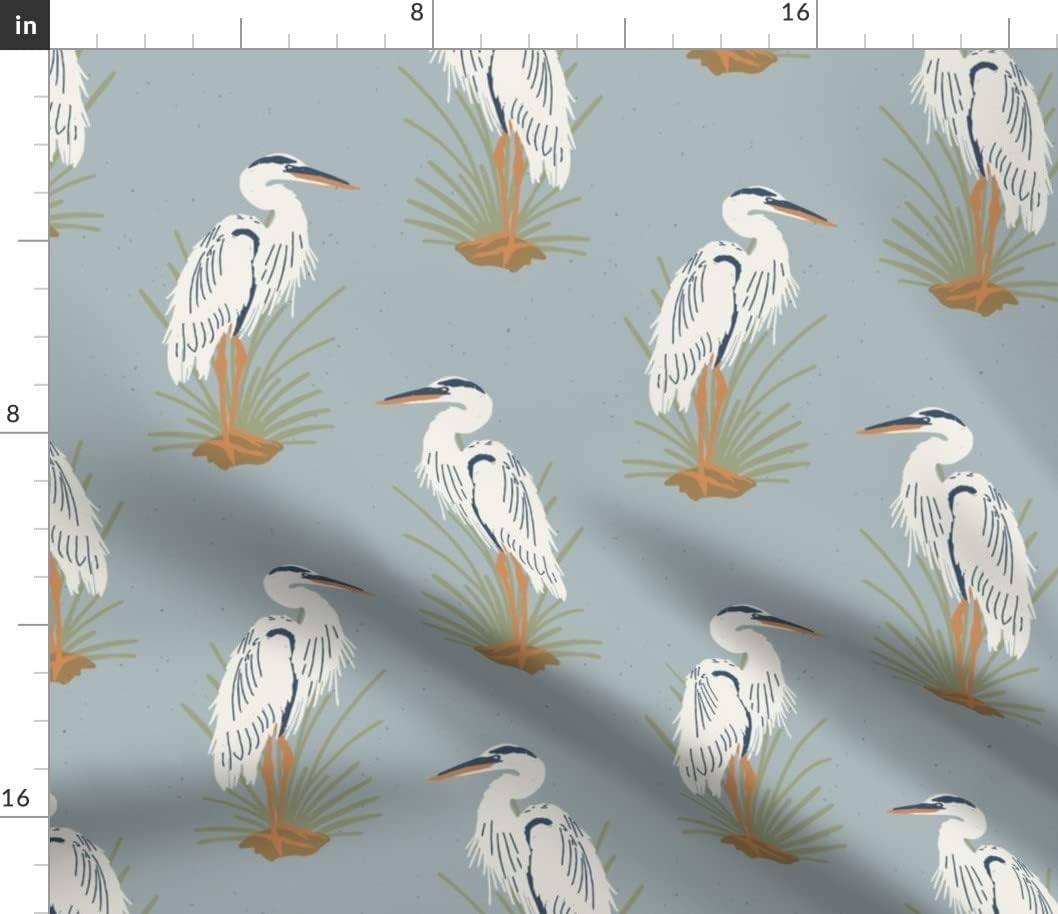 Spoonflower Fabric - Coastal Cranes Bird Vintage Blue Nature Preppy Crane Printed on Petal Signature Cotton Fabric by The Yard - Sewing Quilting Apparel Crafts Decor