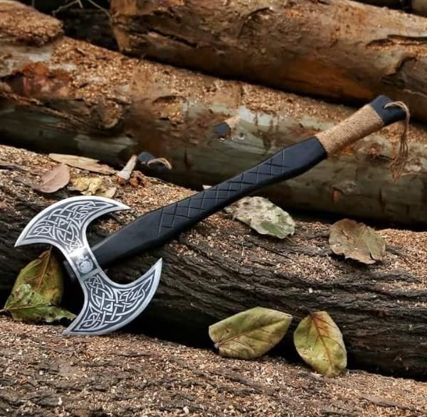 Viking Store Hacha de doble cabeza hecha a mano forjado de acero de alto carbono Hacha Tomahawk Hacha de supervivencia Hacha de batalla Hacha de
