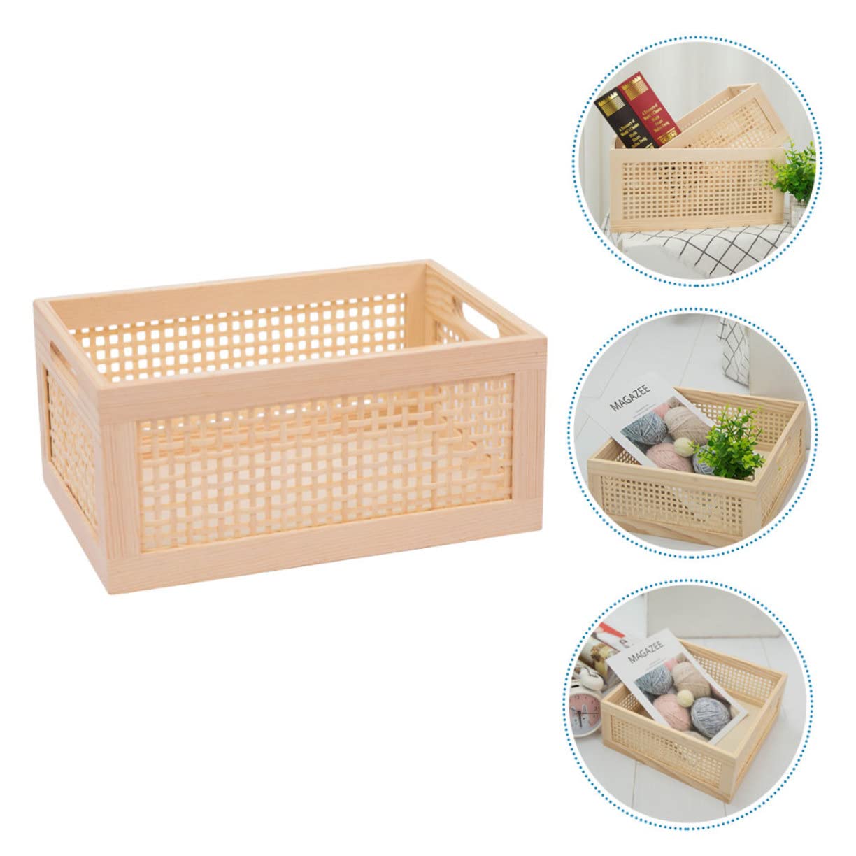 Cesta Tejida Para Almacenamiento Pequeña Rectangular, Fibra Natural De Bambú, Multiusos Ecológica, Organizador Para Hogar y Oficina, Caja De Almacenamiento Funcional