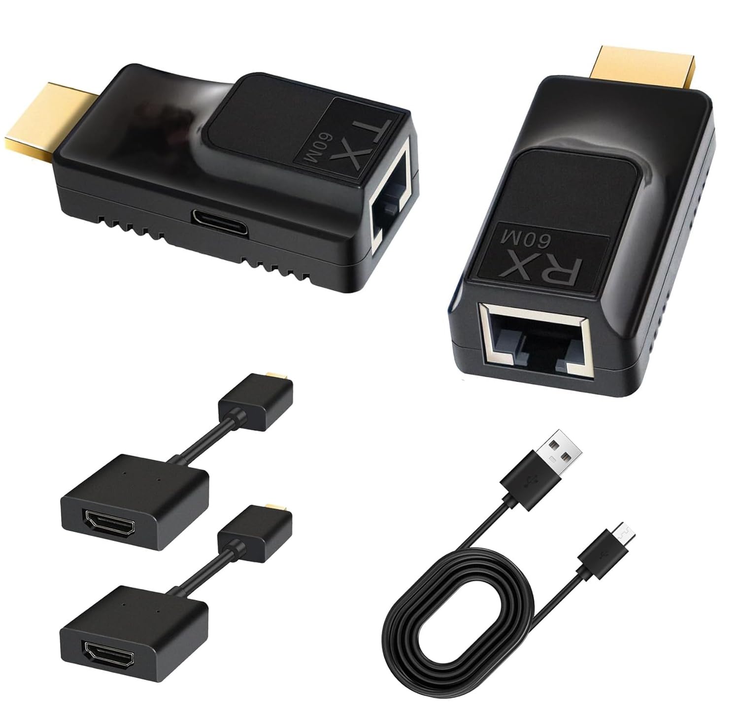 Sitechylor Hdmi Over Ethernet 196ft Audio 1080p@60hz Video Over Cat5 Cat6 Ethernet Cable Plug and Play with HDMI Converter Cable,Type-C Power Cable