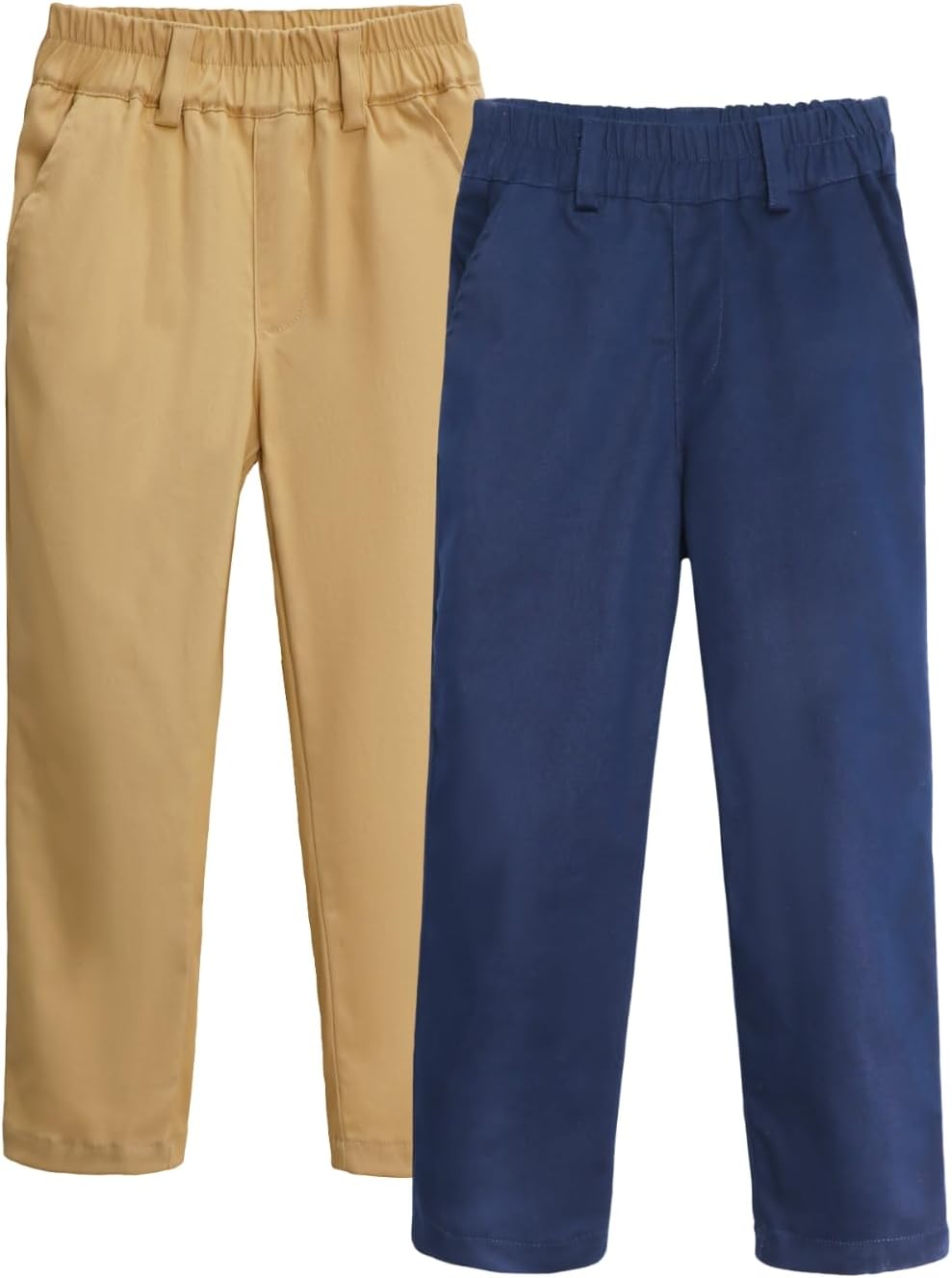 HILEELANG Kids Boy School Uniform Pants Stretch Cotton Chino Navy Khaki Trousers Sizes 4-16, 1 or 2 Pack - Image 3