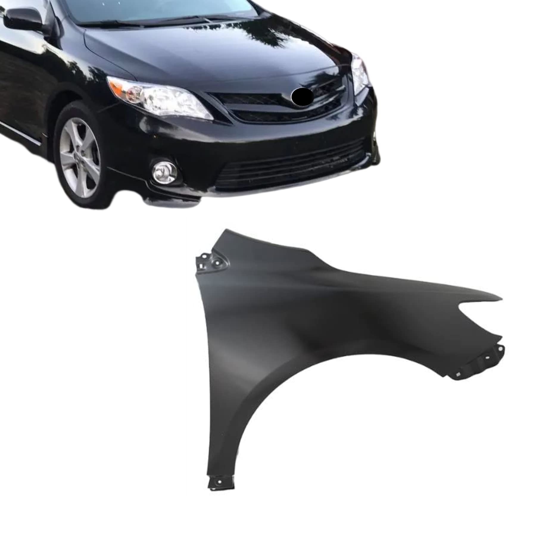 CarPartsDepot Front Right Passenger Side Fender Without turn signal light hole Compatible With 2009-2013 Toyota Corolla Fits 5380112A70 TO1241224