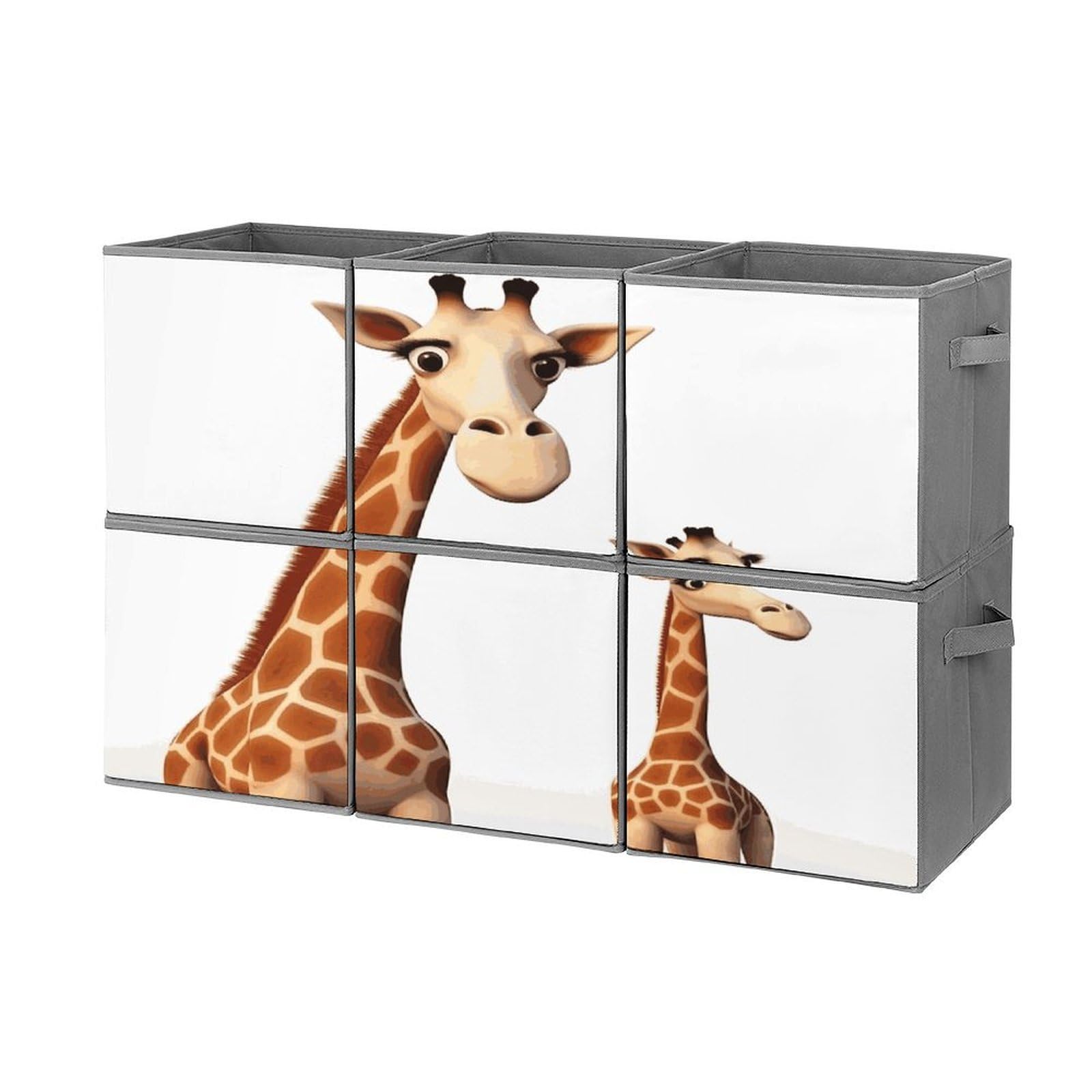 Fekiloot Style Giraffe Storage Bin For Foldable And Handles,Closet Organizer Of 6-Pack Stackable,Storage Box For Living,Room, Office,Bedroom,Closet