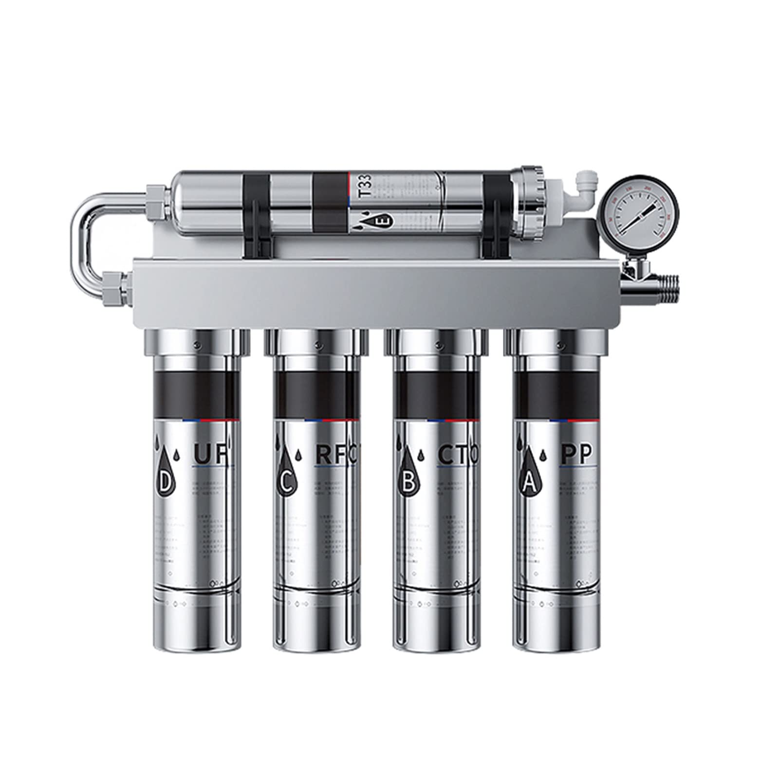 Kit de Filtración de Ósmosis Inversa - Purificador de Agua de Acero Inoxidable 304, Sistema de Filtro Potable Directo de 5 Etapas, Máquina de Purificación de Membrana UF para el Hogar