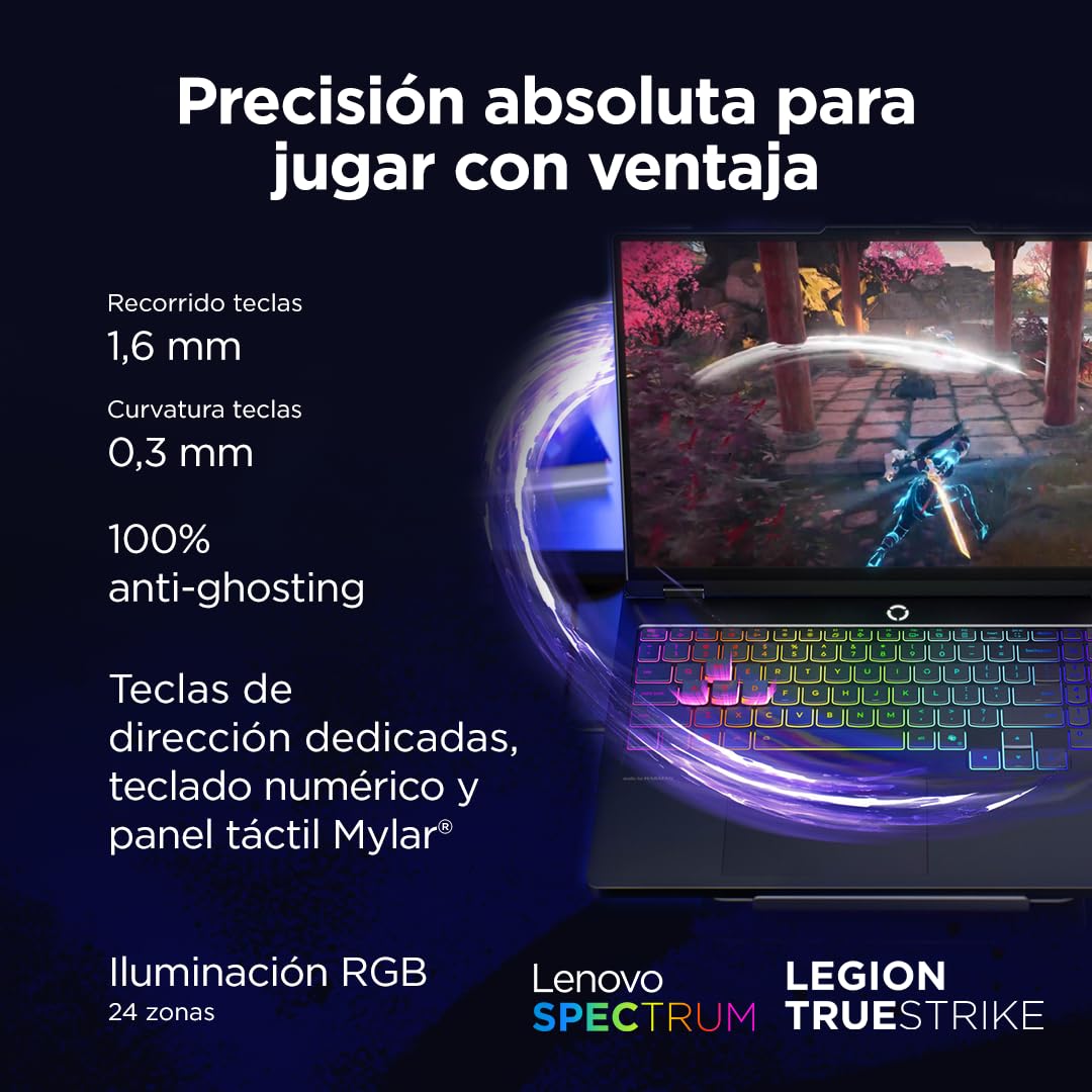 Lenovo Legion Pro 5 Gen10– Portátil Gaming IA 16" WQXGA (Intel Core i9-14900HX, NVIDIA GeForce RTX 5070, 32GB RAM, 1TB SSD, 240Hz, WiFi 6, Sin Sistema Operativo) QWERTY RGB 24 Zonas Español – Negro