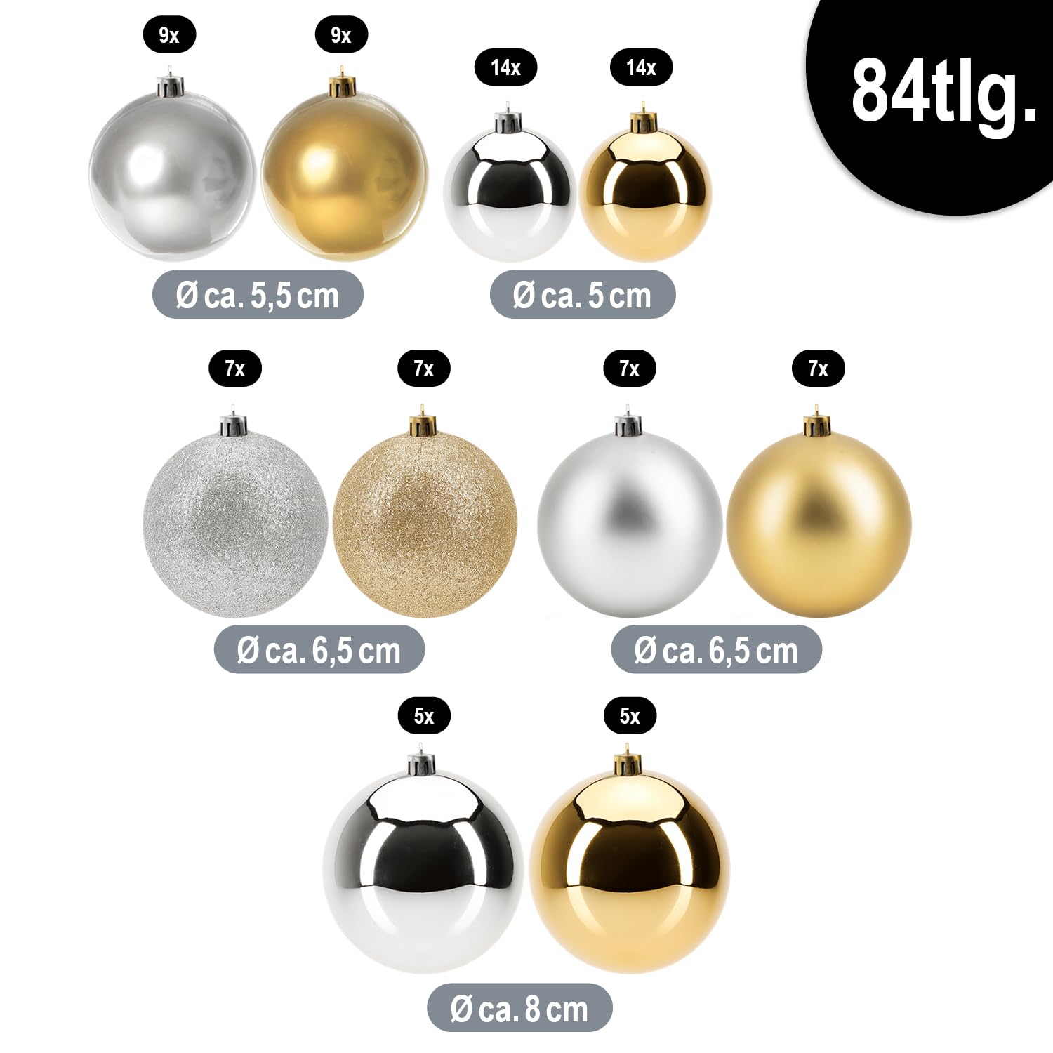 com-four® 84x Weihnachtskugeln, Christbaumkugeln bruchsicher