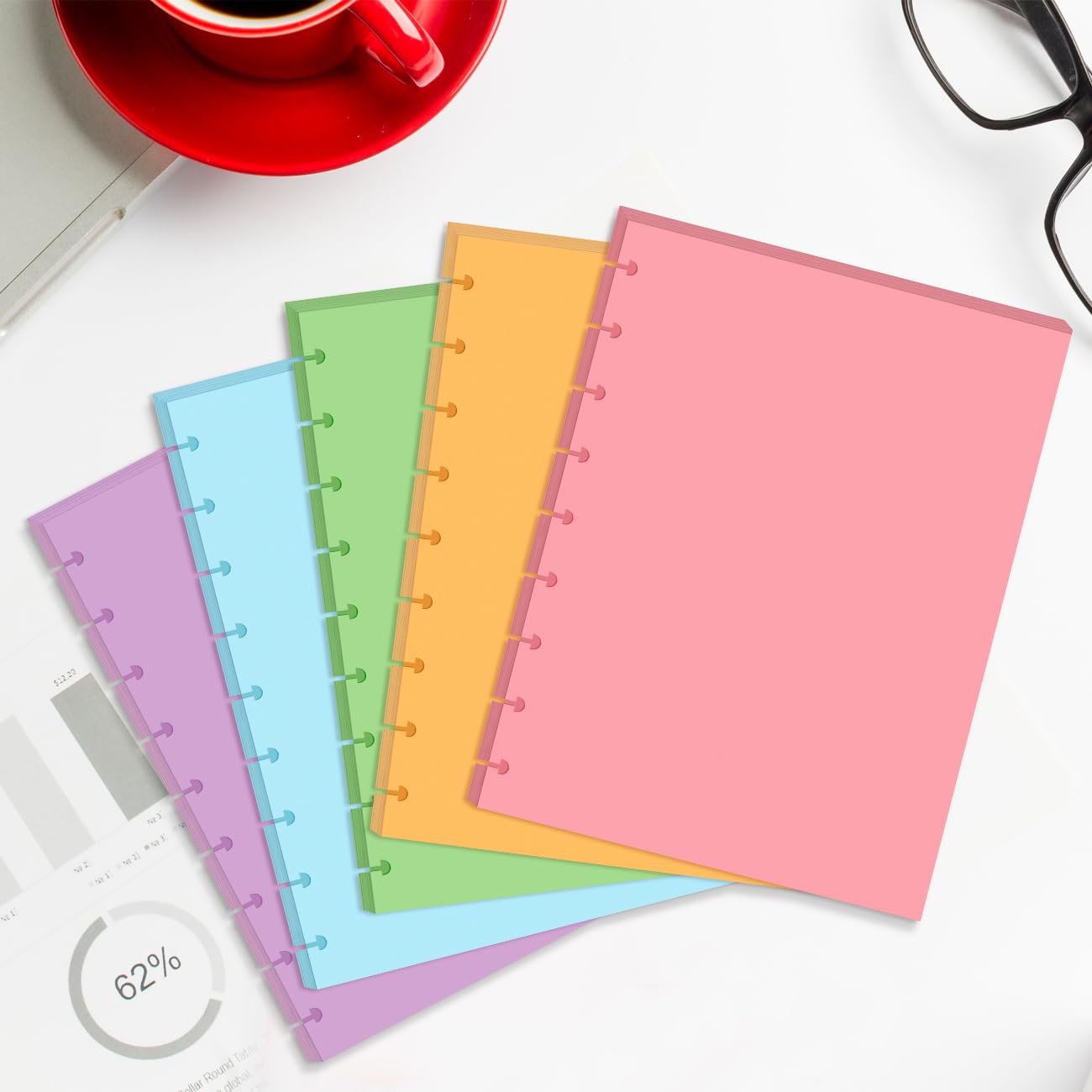 9-Disc Discbound 5 kolorowych pustych papieru wstępnie dziurkowane wkładki Happy Planners, 100 arkuszy/200 stron klasyczny rozmiar pusty papier liściasty, na kolor 20 arkuszy, 17,8 cm x 23,5 cm