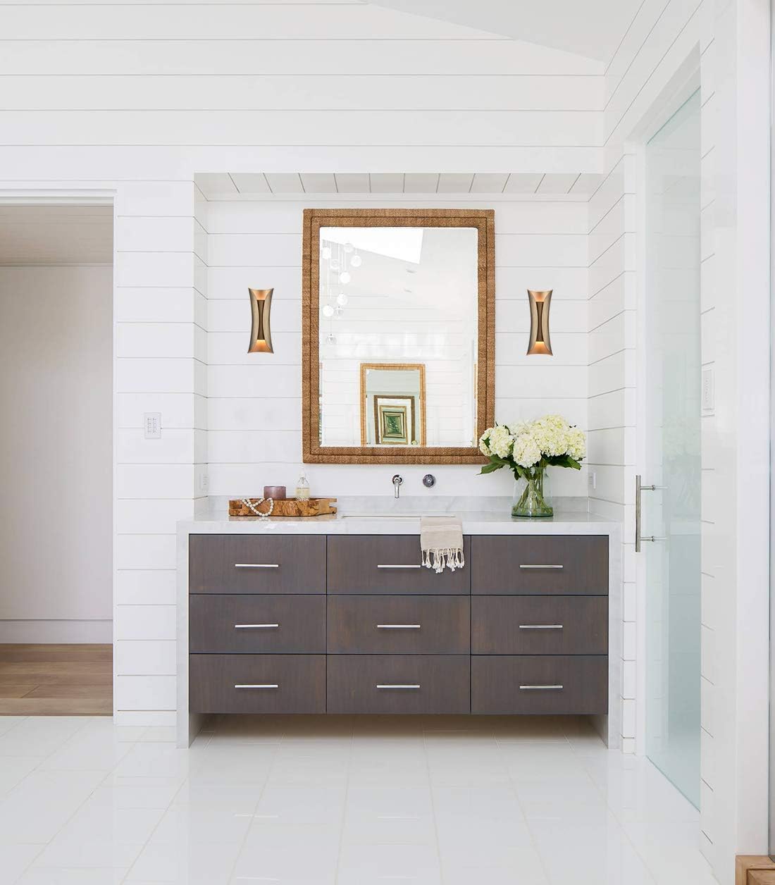 CLAXY Modern Wall Sconce 2-Light Brushed Brass Wall Lamp Bath Wall Mounted Lamps-Updated Canopy