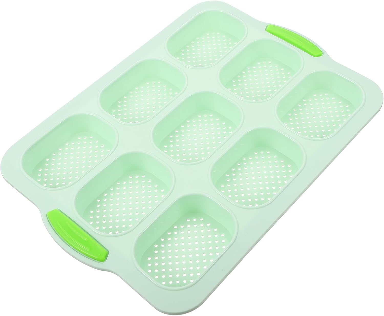 Silicone Loaf Pan 9-cavity French Bread Mold Oval Baking Tray Mint Green Non-stick Kitchen Baking Mold