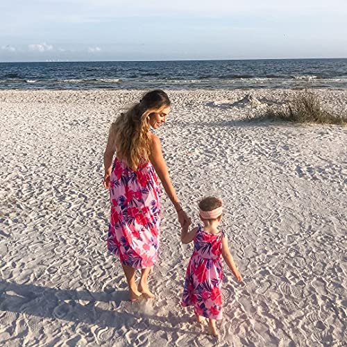Image of IFFEI Mommy and Me Matching Dress Spaghetti Strap Summer Casual Sundress Beach Sleeveless Dress with Headband